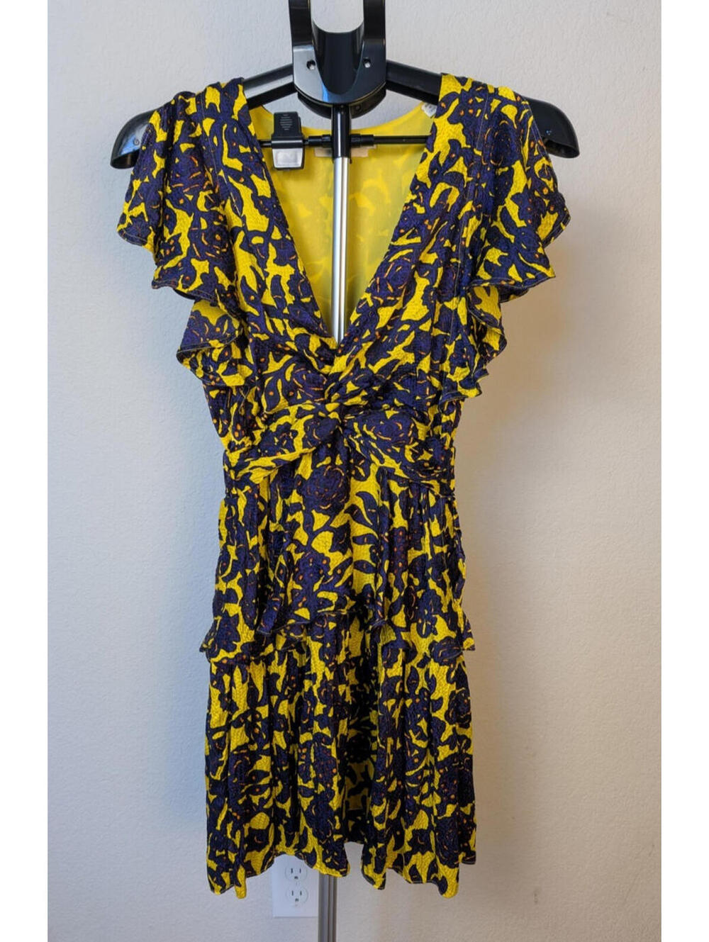 Dopamine Dressing A.L.C. Silk Ruffle Mini Dress Yellow Purple Floral Sz 0
